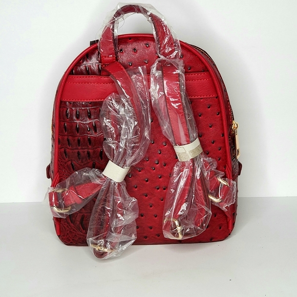 Mini Red Ostrich Embossed Backpack / Wallet - Picture 5 of 9